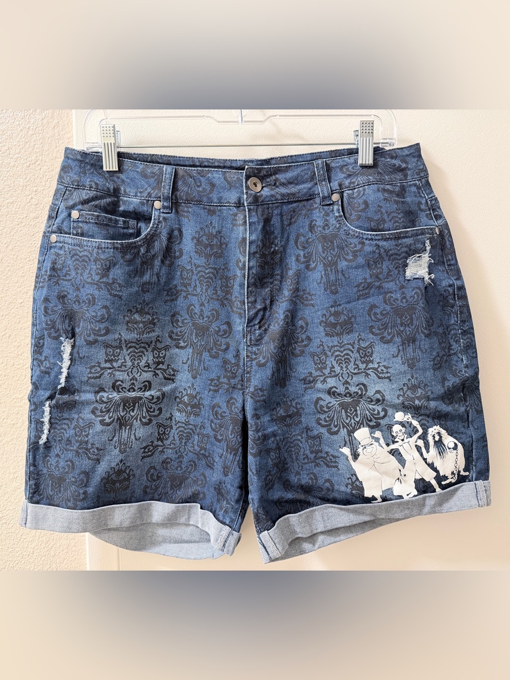 Disney Parks - Haunted Mansion Denim Jean Shorts with White Character Graphics